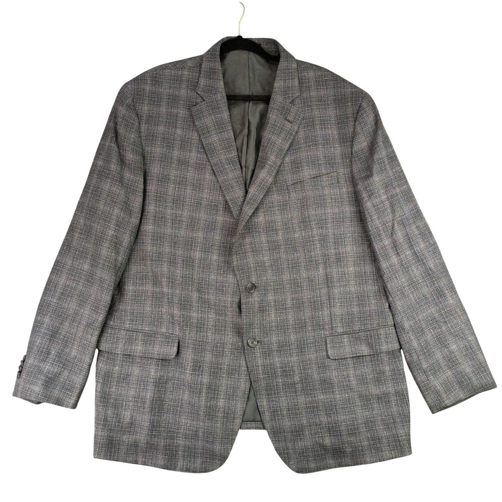 Awearness Kenneth Cole Mens 52 Long Plaid Blazer Jacket Sport Coat Gray Suit Mod